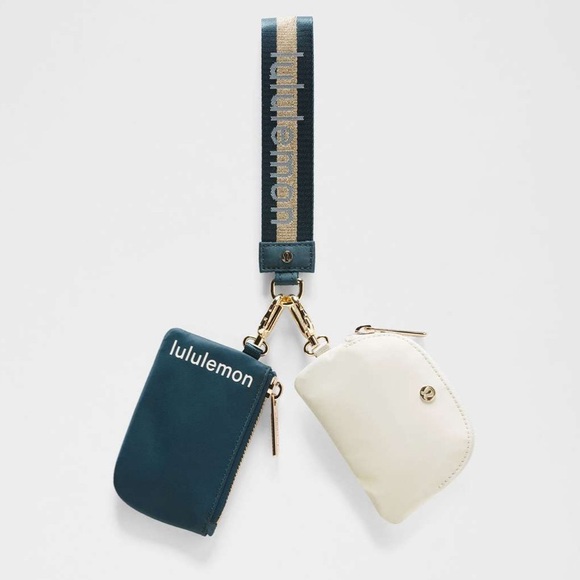 lululemon athletica Handbags - NWT Lululemon Dual Pouch Wristlet *Wordmark Color Warp | Teal/Gold/Bone